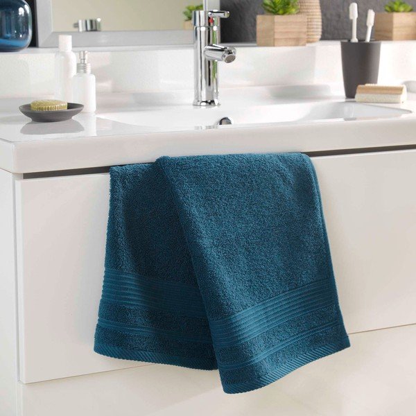 Sötétkék frottír pamut törölköző 50x90 cm Tendresse – douceur d'intérieur-image-1
