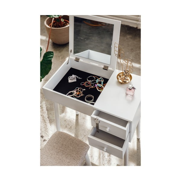 Beauty fehér fésülködőasztal tükörrel, ékszertartóval és 2 fiókkal - Chez Ro-image-2