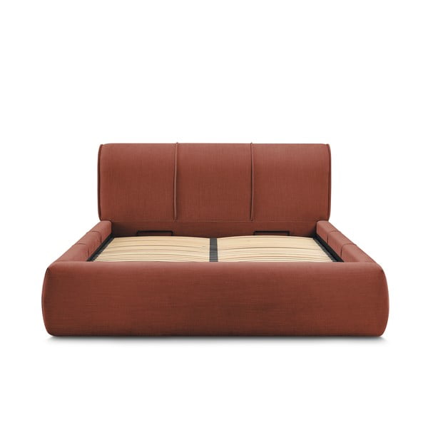 Narancssárga kárpitozott franciaágy tárolóhellyel, ágyráccsal 180x200 cm Vernon – Bobochic Paris-image-3