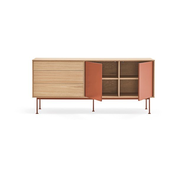 Yoko téglavörös komód tölgyfa dekorral, szélesség 180 cm - Teulat-image-4