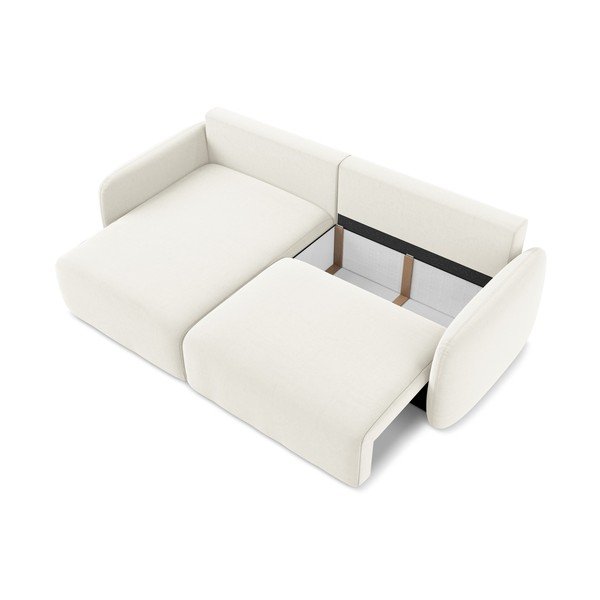 Krémszínű bársony kinyitható-tárolóhelyes sarokkanapé (bal oldali-heverő résszel) Kalena – Makamii-image-4