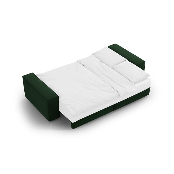 Sötétzöld bársony kinyitható-tárolóhelyes kanapé 247 cm Jodie – Micadoni -image-4