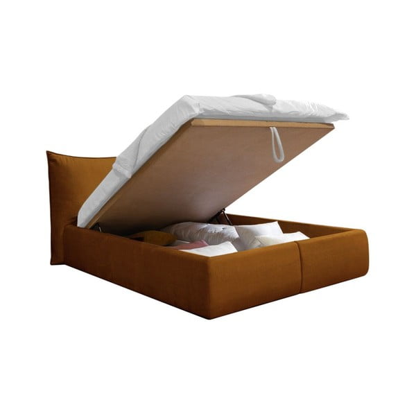 Okkersárga kárpitozott franciaágy tárolóhellyel ágyráccsal 160x200 cm Jade – Bobochic Paris-image-3