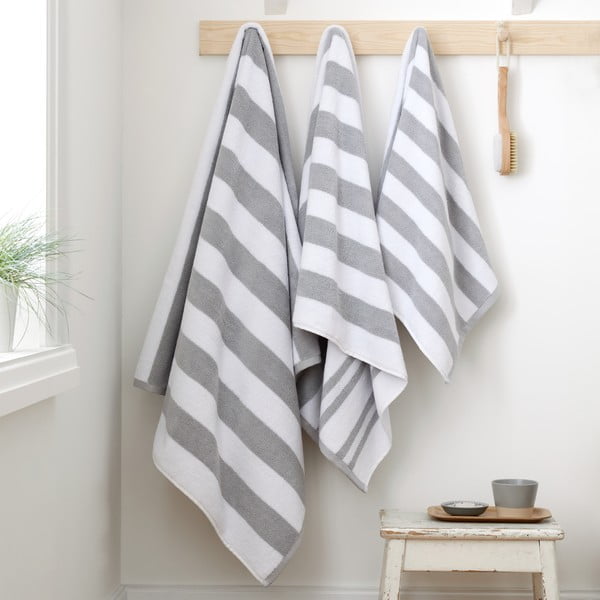 Fehér-szürke frottír pamut fürdőlepedő 70x120 cm Reversible Stripe – Bianca-image-4