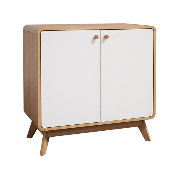 Fehér-natúr színű alacsony komód tölgyfa dekorral 75x75 cm Cassie - Støraa-image-1