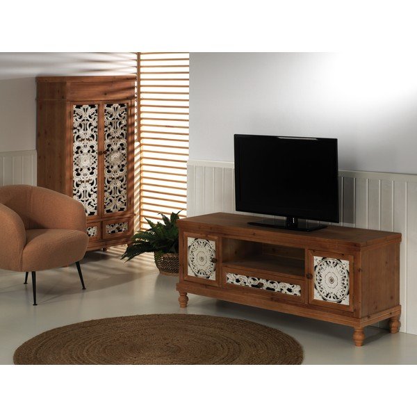 Fehér-natúr színű lucfenyő TV-állvány 140x58 cm Agrabah – Burkina-image-1