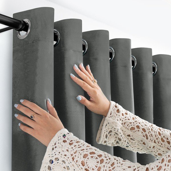 Sötétszürke bársony dimout (részleges sötétítő) függöny 530x225 cm Velto – Filumi-image-2