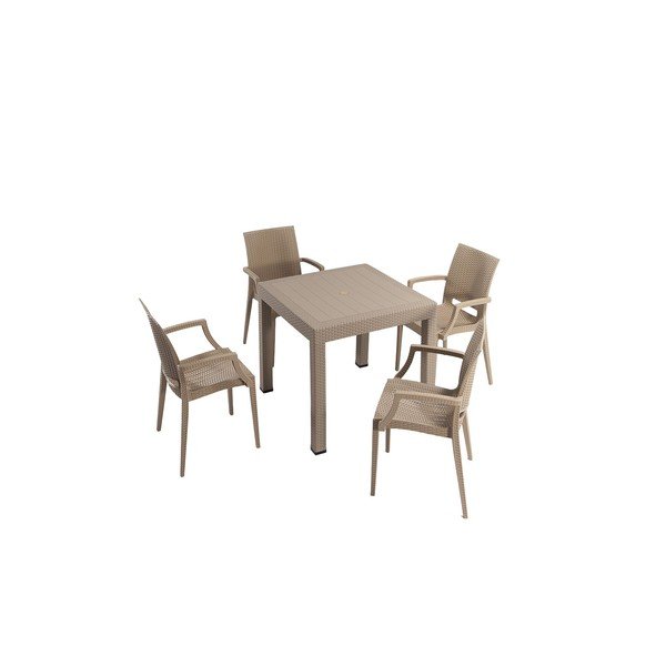 Bézs műrattan négyszemélyes kerti étkezőgarnitúra Rattan – Floriane Garden