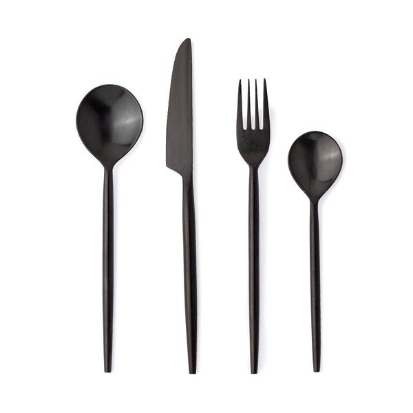 Fekete rozsdamentes acél négyszemélyes evőeszköz készlet 16 db-os Bronte – Bizzotto