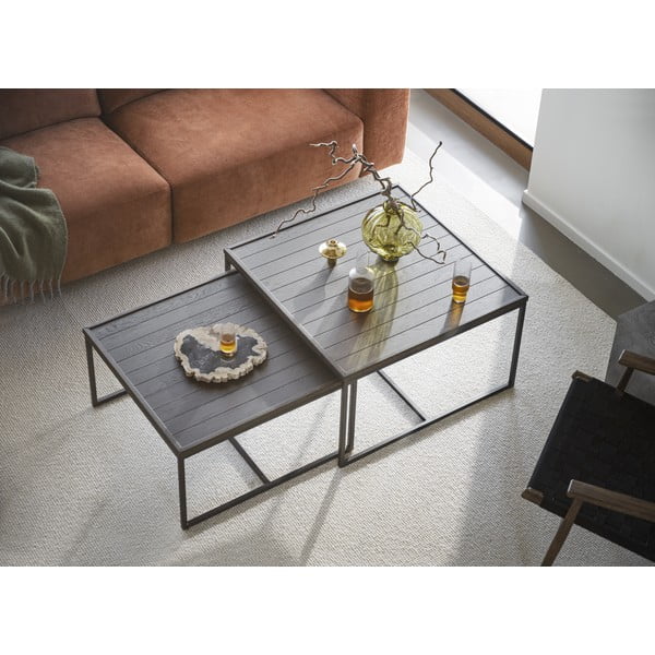 Sötétbarna dohányzóasztal tölgyfa asztallappal ø 70 cm Deerfield – Rowico-image-1