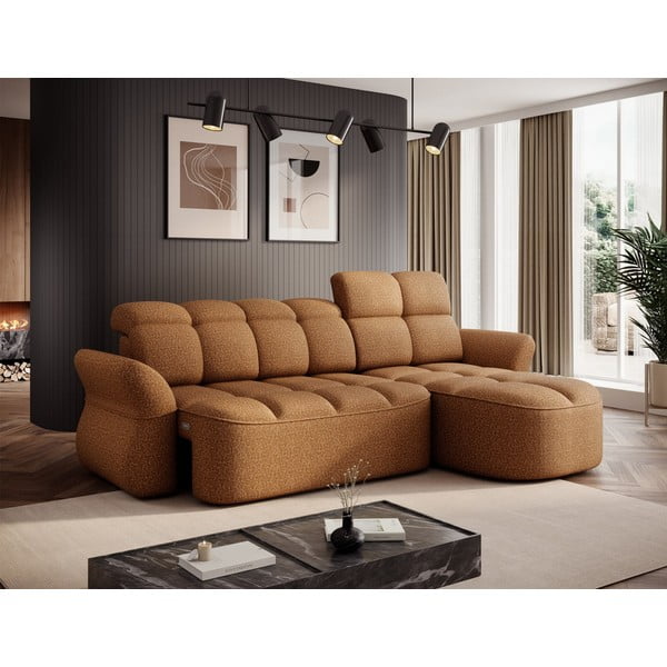 Sárga-barna bársony kinyitható-tárolóhelyes sarokkanapé (jobb oldali-heverő résszel) Beneth – ELTAP-image-3