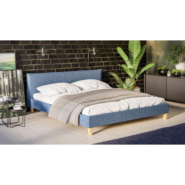 Kék kárpitozott franciaágy ágyráccsal 180x200 cm Tina – Ropez-image-2