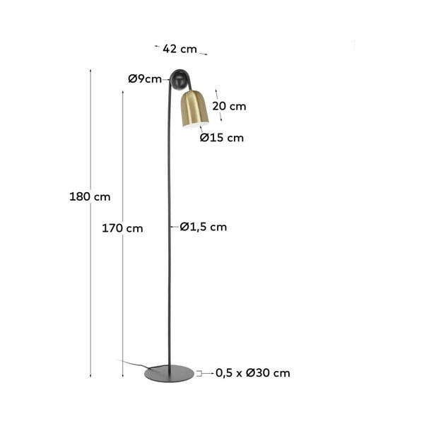 Fekete-aranyszínű állólámpa fém búrával (magasság 180 cm) Natsumi – Kave Home-image-3