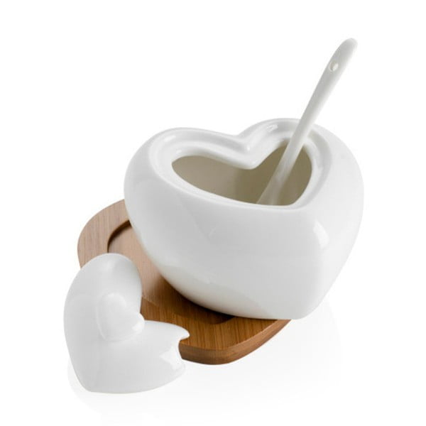 Heart porcelán cukortartó kiskanállal, bambusz alátéttel - Brandini-image-4