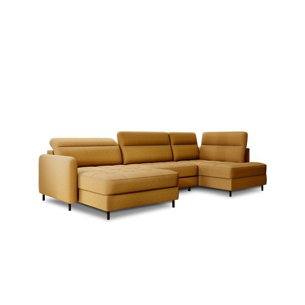 Sárga bársony kinyitható-tárolóhelyes sarokkanapé (jobb oldali-U alakú) Berrto – ELTAP-image-2