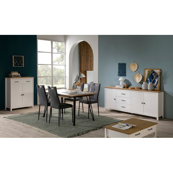 Fehér borovi fenyő alacsony komód 190x80 cm Miranda – Marckeric-image-1