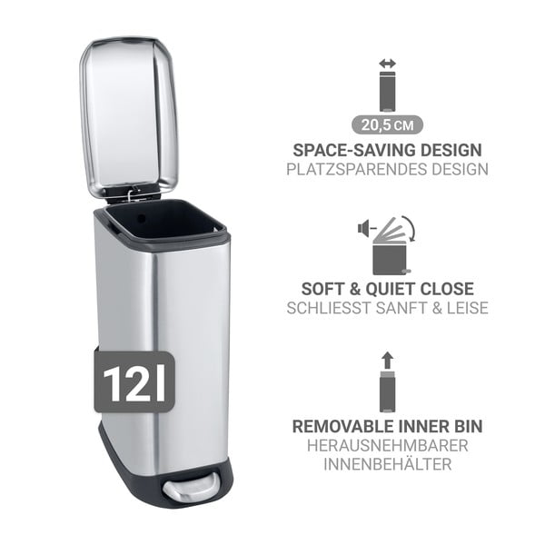 Ezüstszínű rozsdamentes acél pedálos szemetes 12 l Design – Wenko-image-3