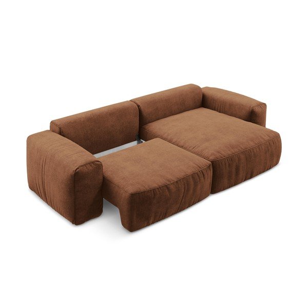 Terrakotta színű zsenília kinyitható sarokkanapé (jobb oldali-heverő résszel) Kuki – Makamii-image-4