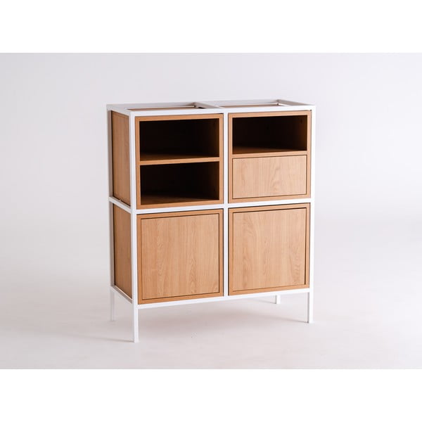 Fehér magas komód tölgyfa dekorral 88x102 cm Skap - CustomForm-image-2