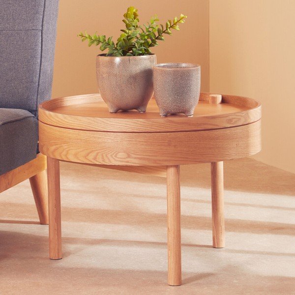 Kerek tárolóasztal borovi fenyő dekorral ø 60 cm Viborg – Premier Housewares-image-1
