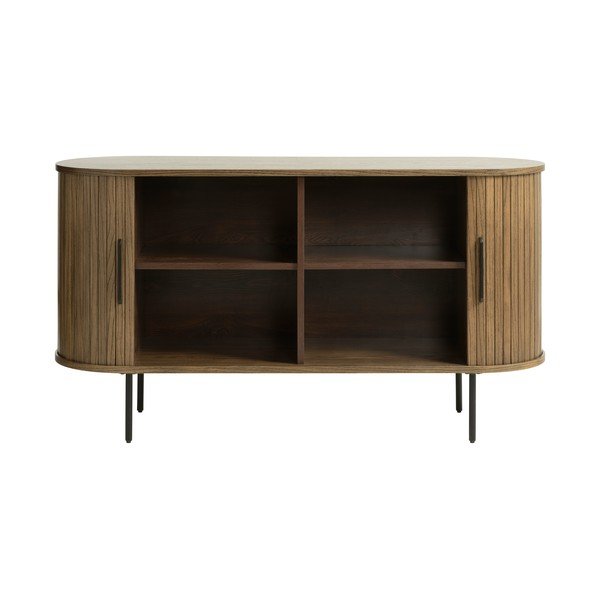 Barna alacsony komód tolóajtóval, tölgyfa dekorral 140x76 cm Nola – Unique Furniture-image-4