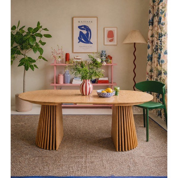 Kerek bővíthető étkezőasztal tölgyfa dekoros asztallappal ø 120 cm Osaka – House Nordic-image-3