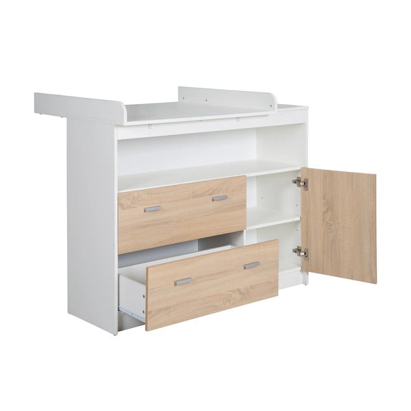 Fehér-natúr színű alacsony gyerek komód pelenkázó feltéttel tölgyfa dekorral 117x98 cm Gabriella – Roba-image-3