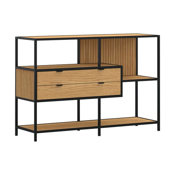 Fekete-natúr színű könyvespolc tölgyfa dekorral 114x78x35 cm Seaford – Actona-image-2