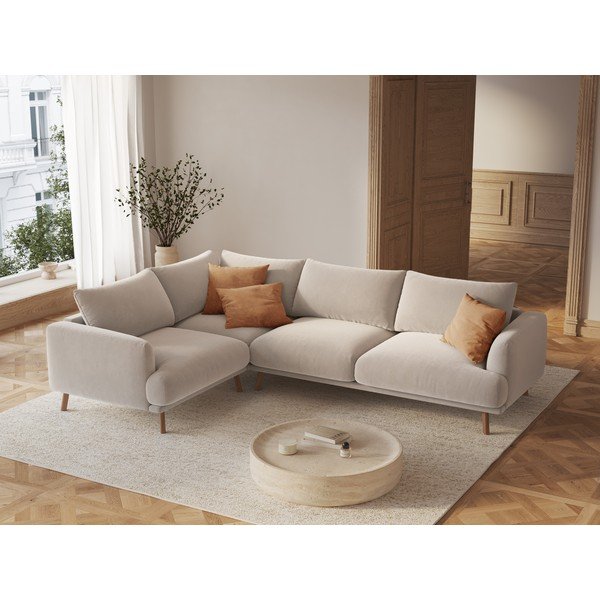 Bézs bársony sarokkanapé (bal oldali-L alakú) Naomi – Micadoni -image-1