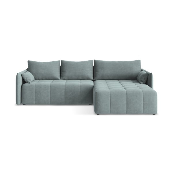 Kék kinyitható-tárolóhelyes sarokkanapé (jobb oldali-heverő résszel) Moku – Makamii