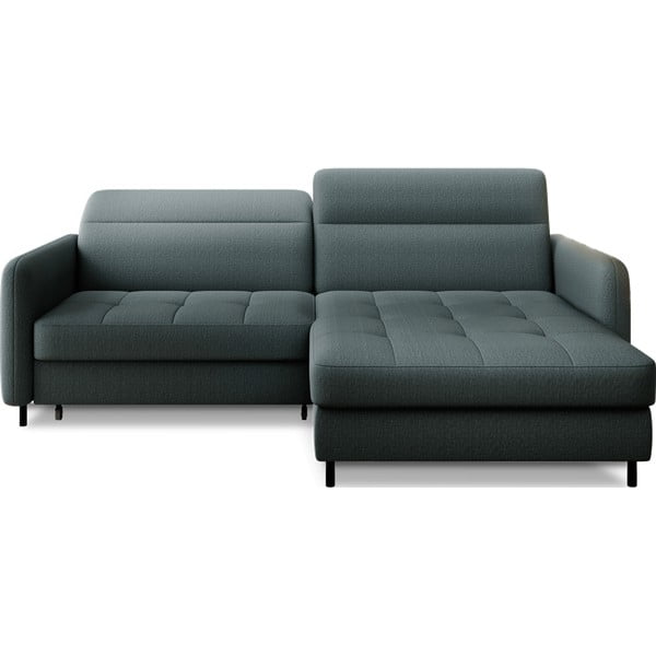 Szürkészöld bársony kinyitható-tárolóhelyes sarokkanapé (jobb oldali-heverő résszel) Gomsi – ELTAP