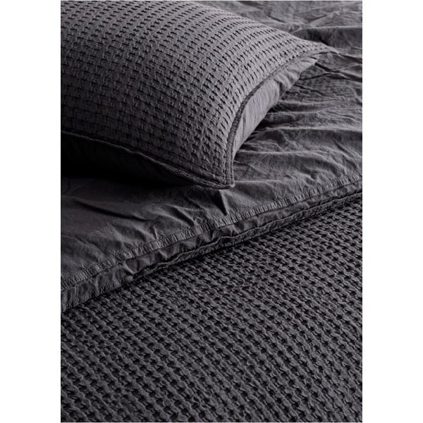Antracitszürke egyszemélyes renforcé pamut ágyneműhuzat 140x200 cm Waffle Striped – Mila Home Luxury-image-1