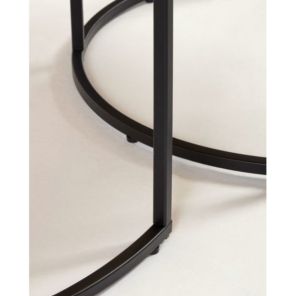 Barna kerek dohányzóasztal szett diófa dekoros asztallappal, 2 db-os ø 80 cm Yona - Kave Home-image-3