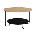 Fekete-natúr színű kerek dohányzóasztal tölgyfa dekoros asztallappal ø 80 cm Tonka – Marckeric