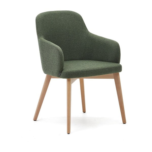 Sötétzöld kárpitozott karfás étkezőfotel Nelida – Kave Home