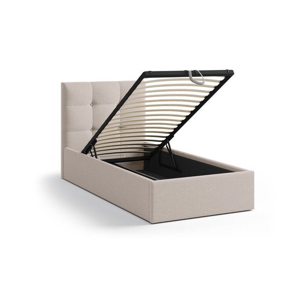 Világosbarna kárpitozott ágyneműtartós egyszemélyes ágy ágyráccsal 90x200 cm Phaedra – Micadoni -image-1