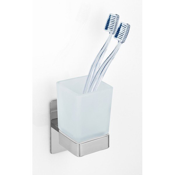 Fényes ezüstszínű öntapadós üveg fogkefetartó pohár Genova – Wenko-image-1