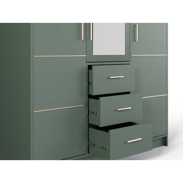 Zöld ruhásszekrény tükörrel 147x200 cm Burren - Cosmopolitan Design-image-1