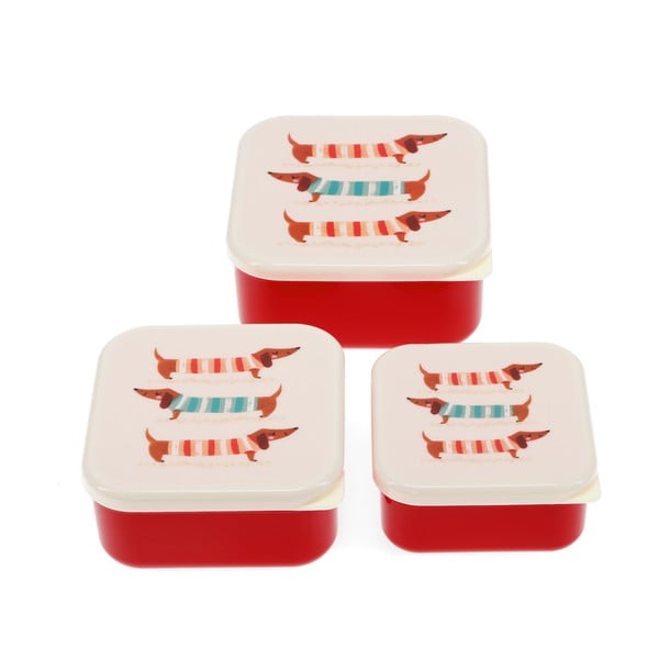 Piros-krémszínű gyerek uzsonnás doboz szett 3 db-os Sausage Dog – Rex London