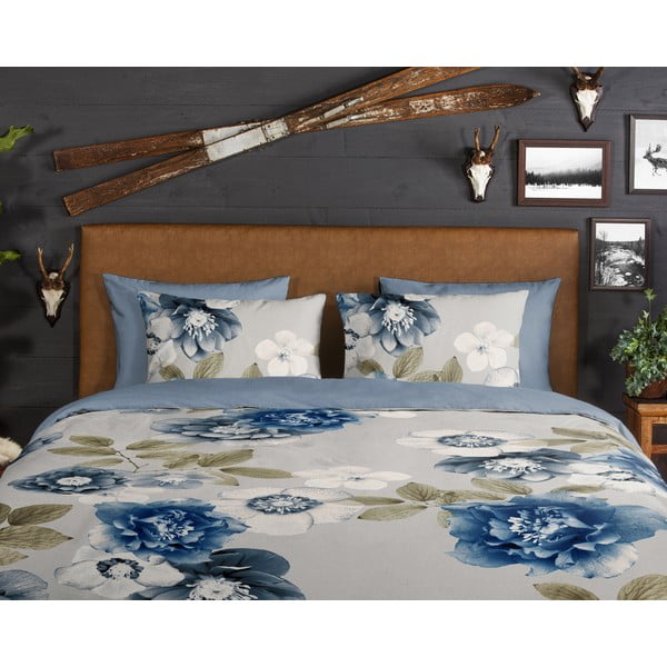 Kék-szürke kétszemélyes hosszabbított flanel ágyneműhuzat 200x220 cm Gabin – Good Morning-image-3