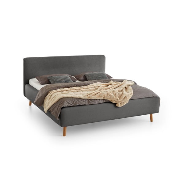 Antracitszürke kárpitozott ágyneműtartós franciaágy ágyráccsal 160x200 cm Mattis – Meise Möbel-image-2