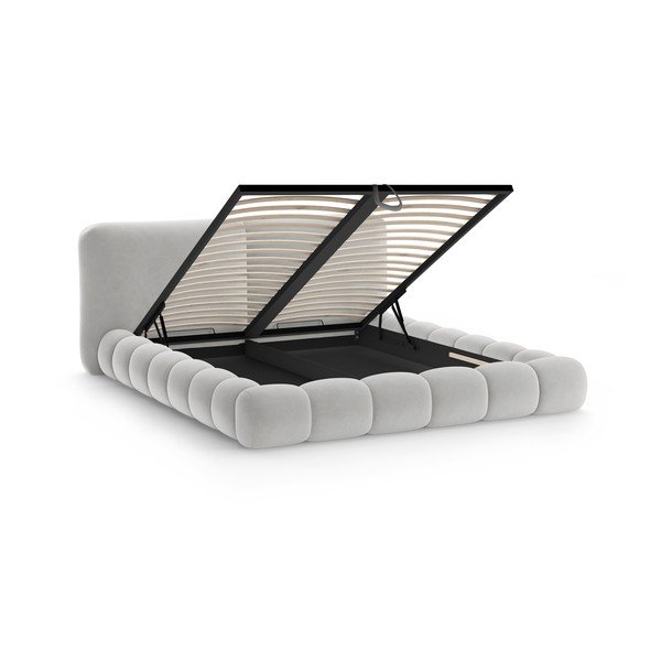 Szürke kárpitozott ágyneműtartós franciaágy ágyráccsal 200x200 cm Solange – Micadoni -image-2