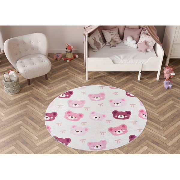 Rózsaszín-elefántcsont színű mosható gyerek szőnyeg ø100 cm Cute Teddies Pink – Vitaus-image-1