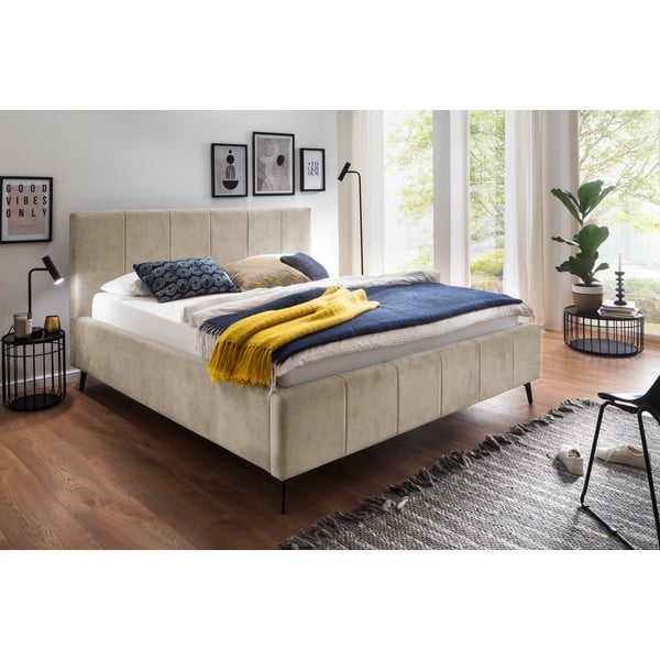Bézs kárpitozott ágyneműtartós franciaágy ágyráccsal 180x200 cm Lizzano – Meise Möbel-image-1