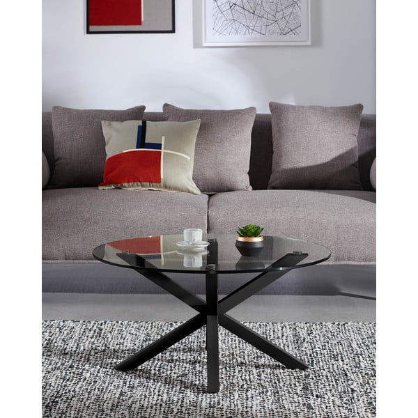 Fekete kerek dohányzóasztal üveg asztallappal ø 82 cm Argo – Kave Home-image-2