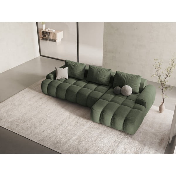 Zöld kinyitható-tárolóhelyes sarokkanapé (jobb oldali-heverő résszel) Linz – Cosmopolitan Design-image-1