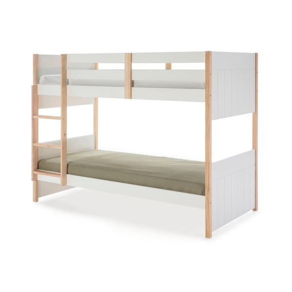 Fehér emeletes borovi fenyő gyerekágy 90x190 cm Kiara – Marckeric-image-2