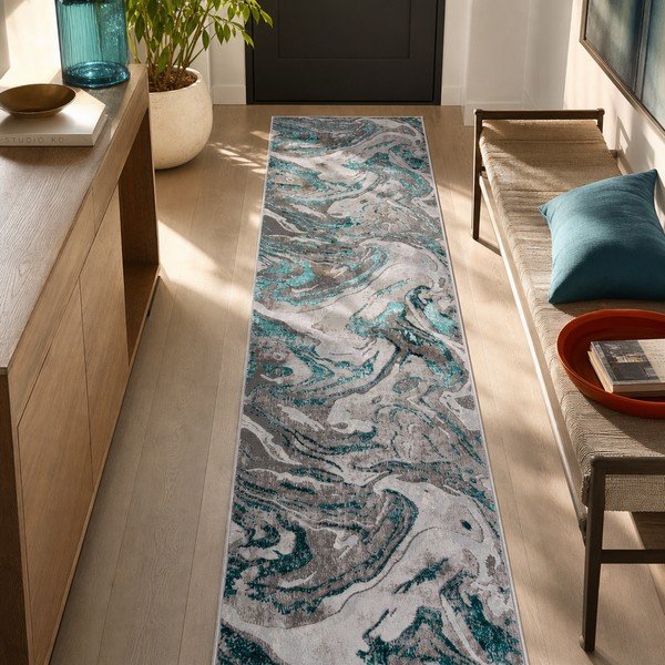 Szürke-türkiz futószőnyeg 60x230 cm Marbled – Flair Rugs-image-3