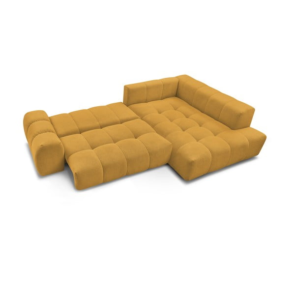 Mustársárga zsenília kinyitható-tárolóhelyes sarokkanapé (jobb oldali-L alakú) Everest – Bobochic Paris-image-4