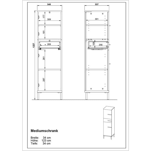 Sötétszürke fürdőszoba szekrény tölgyfa dekorral 34x123 cm Yonkers - Germania-image-3